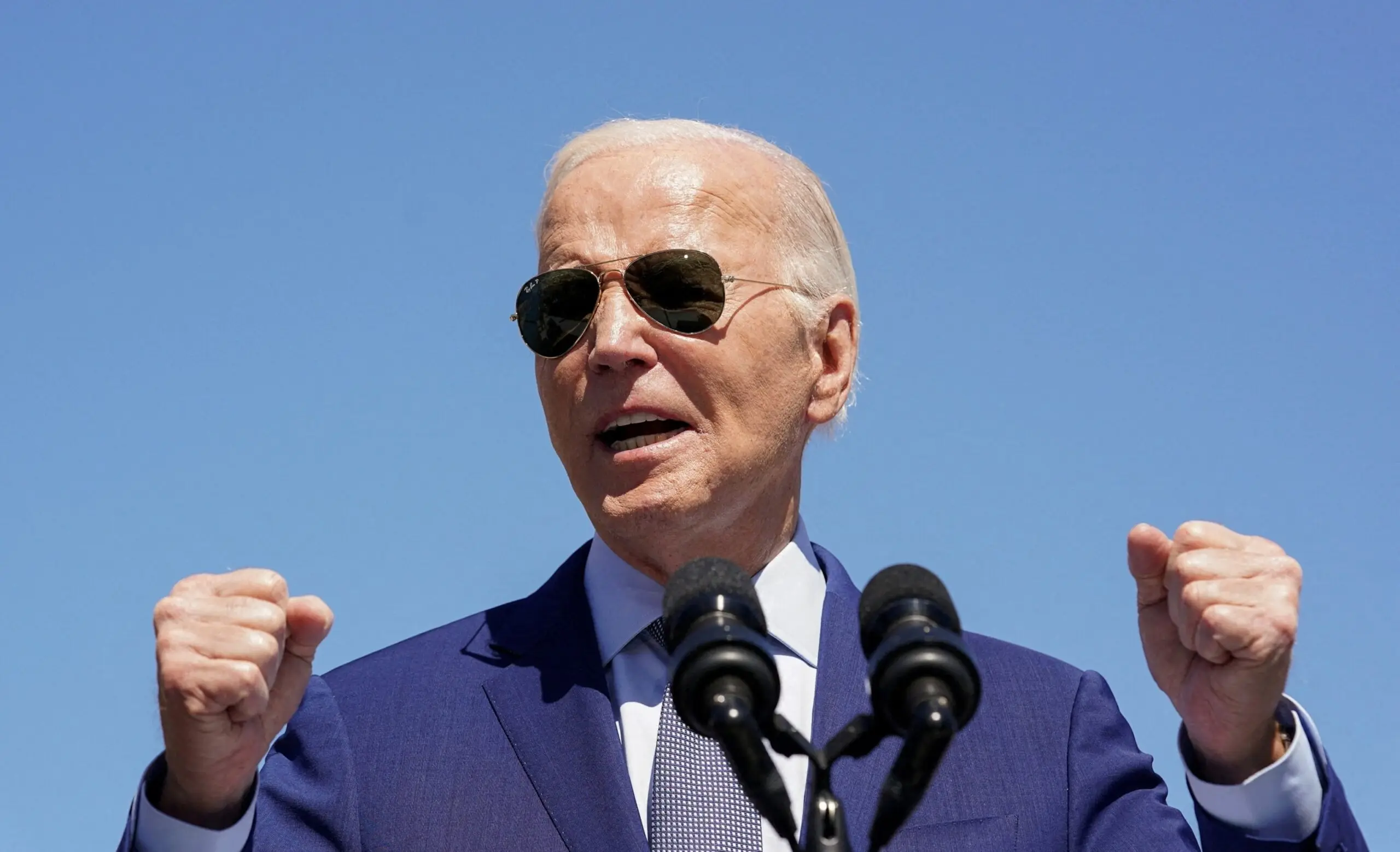 PHOTO: President Joe Biden speaks, as he announces a tentative deal with Intel for a big CHIPS and Science Act honor, during a visit to the Intel Ocotillo Campus, in Chandler, Ariz., March 20, 2024.