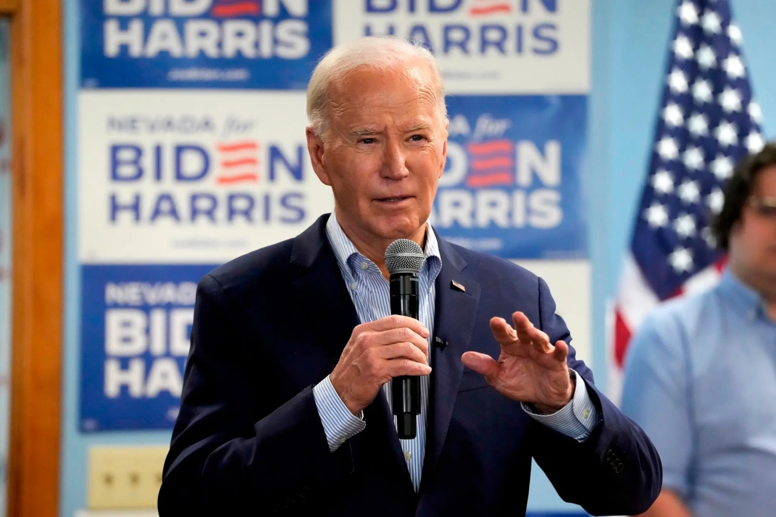 PHOTO: President Joe Biden speaks at the Washoe Democratic Party Office in Reno, Nev., on March 19, 2024.