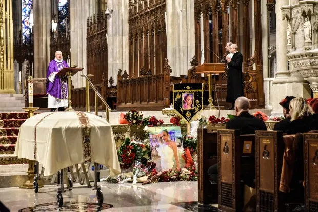 A priest delivers the eulogy at the funeral of transgender community activist Cecilia Gentili at St. Patrick's Cathedral on February 15, 2024 in New York City. Gentili's funeral was the first time that St. Patrick's Cathedral held a funeral mass for a transgender person. Later the Roman Catholic Archdiocese of New York denounced the hosting of the funeral, saying it was unaware of the identity of the deceased when it agreed to host the service.(Photo by Stephanie Keith/Getty Images)