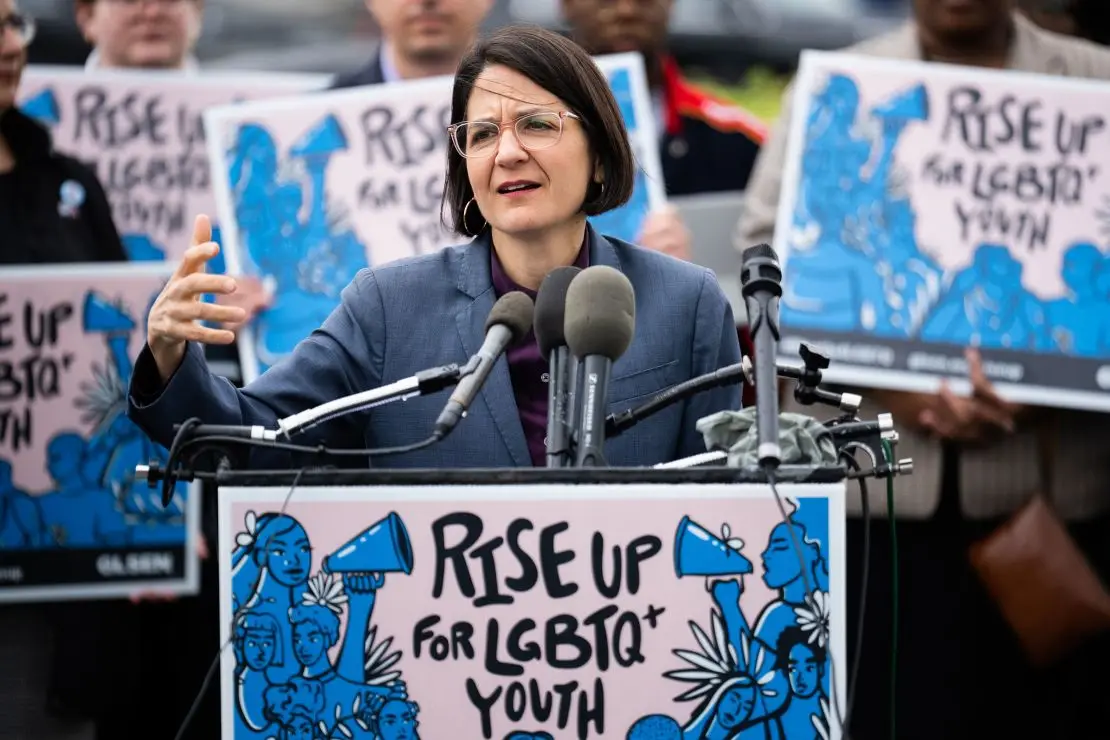 Rep. Becca Balint, D-Vt., speaks during a news conference with members of the Congressional Equality Caucus on the 