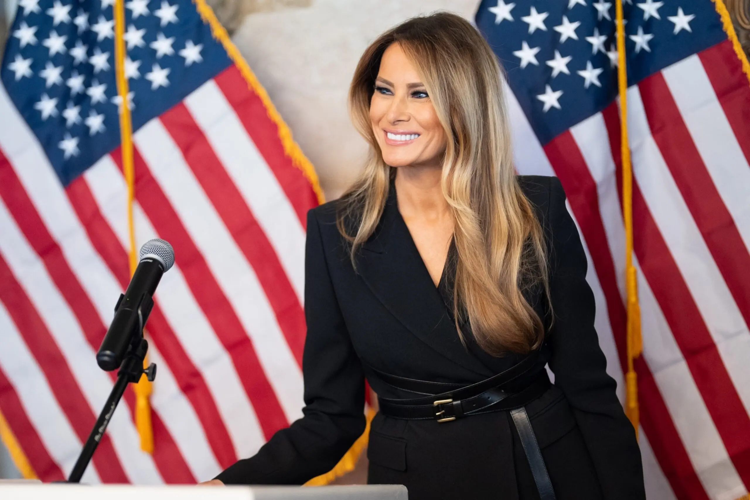 PHOTO: Former First Lady Melania Trump speaks at a fundraiser for pro-conservative LGBT organization Log Cabin Republicans at Mar-a-Lago on April 20,2024.