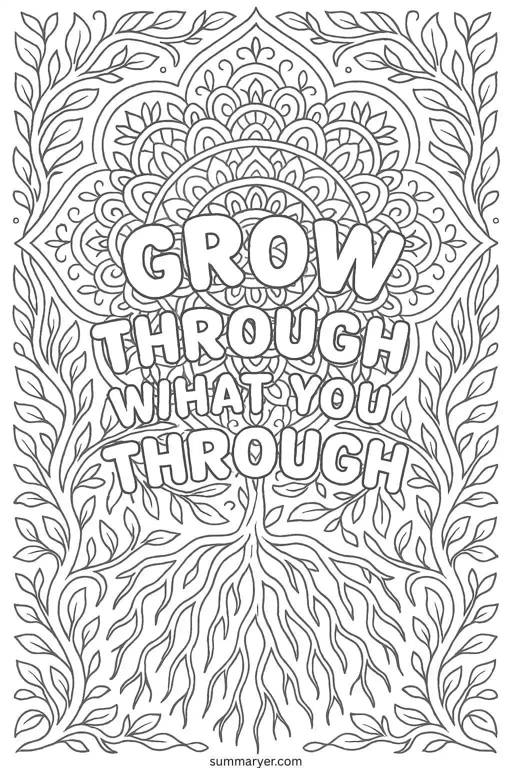 Inspirational Coloring Sheets: 10 Uplifting Mandala Quotes to Color Your Day Brighter "Quote 1"