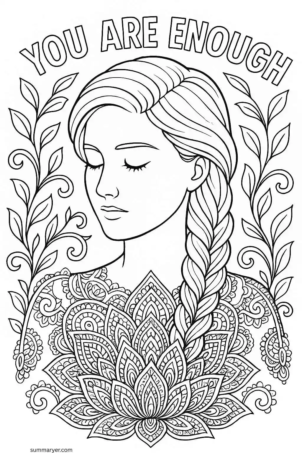 Inspirational Coloring Sheets: 10 Uplifting Quote Portrait Pages to Spark Joy & Creativity "Quote 4"