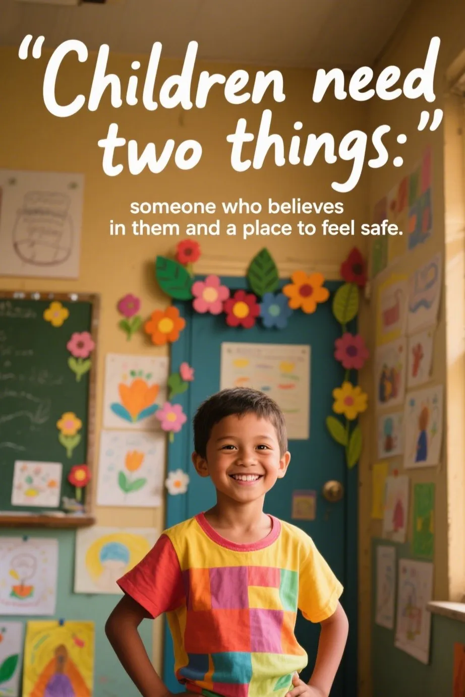 🌈 5. “Children need two things: someone who believes in them and a place to feel safe.” – Unknown