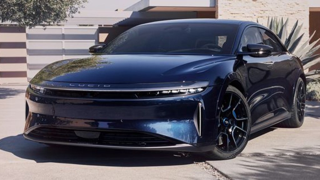 Blue Lucid Air Sapphire parked