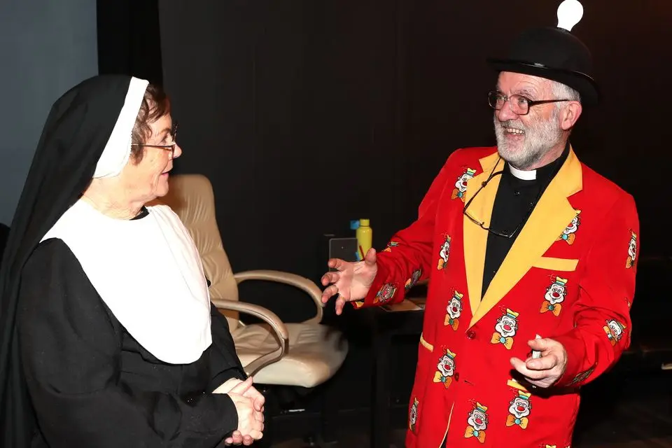 Angela Dunleavy as Mother Superior and Michael Black as Fr. Chenille in the upcoming play ‘Drinking Habits 2, Caught in the Act’.