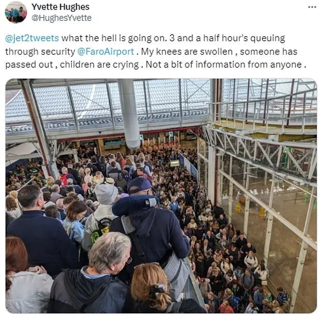 Yvette Hughes was among the holidaymakers stuck in chaos at Faro airport today