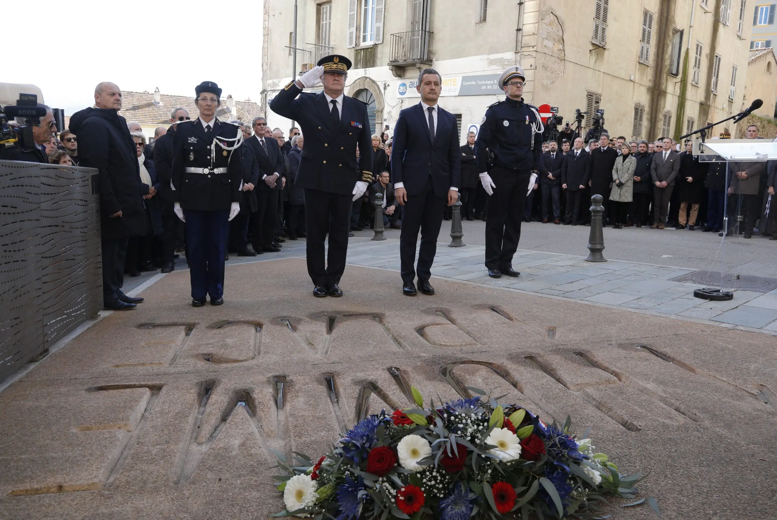 French authorities attend a ceremony for local prefect Claude Erignac who was killed in 1998