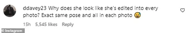 Web supersleuths commented under the snap: 'Why does she look like she's edited into every photo? Exact same pose and all in each photo... I think they¿ve superimposed the same shot of VB in every pic' - leading to hot debate