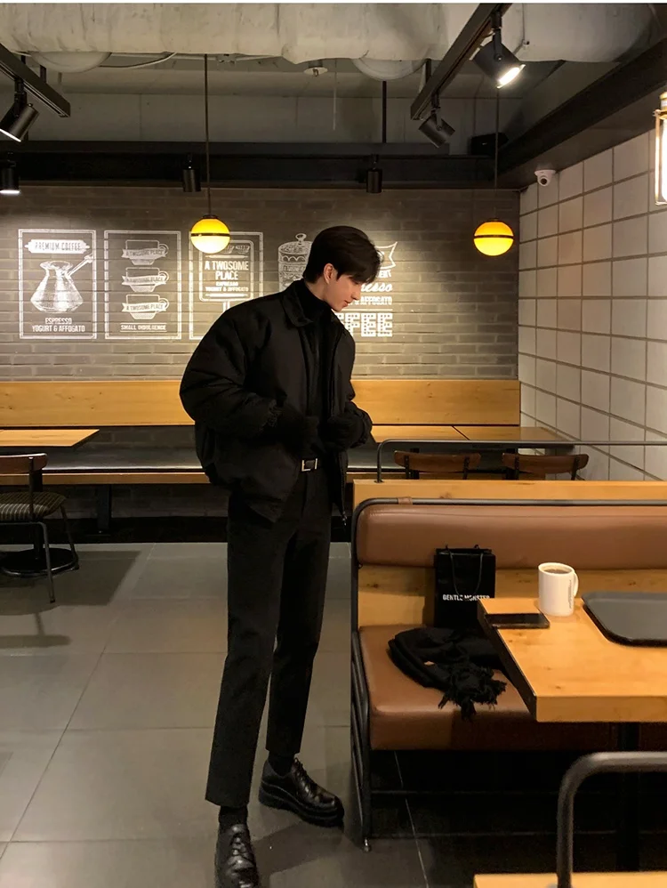 Korean Mens Winter Fashion: Tailored All-Black Jacket: Minimal Yet Sophisticated