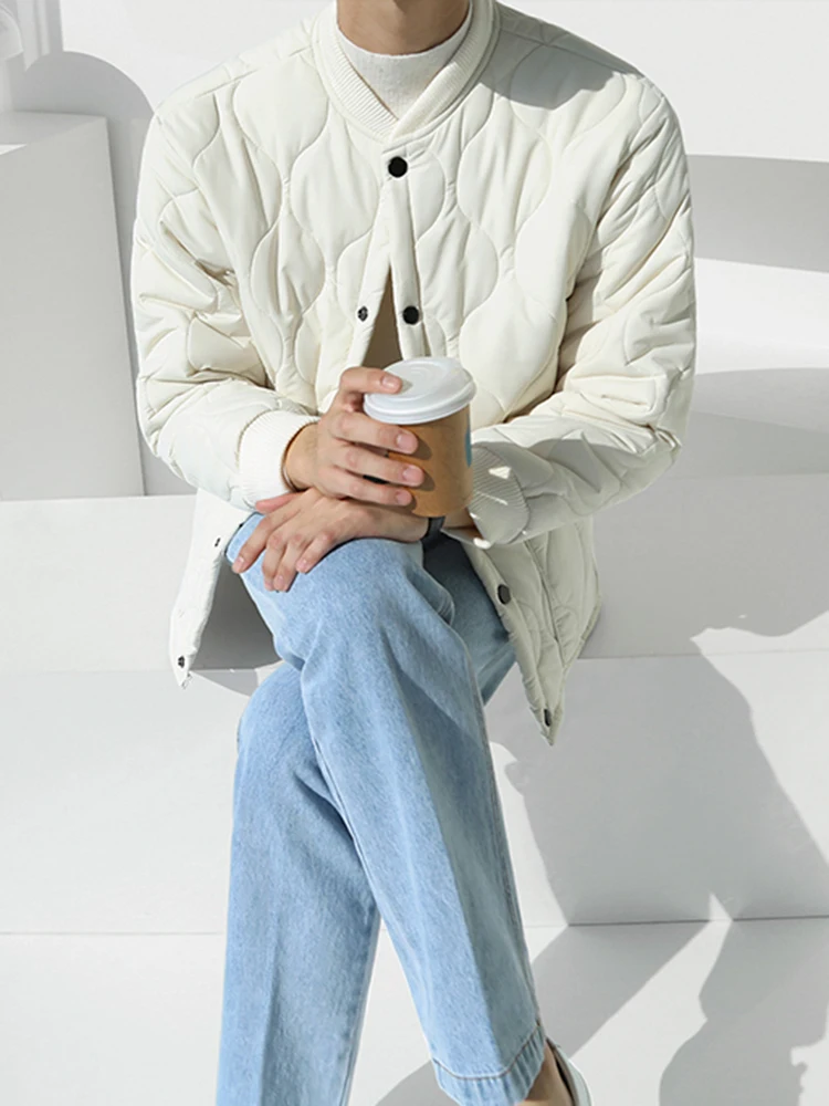 korean men's fashion: Fresh Korean Casual Look with Quilted White Jacket + Light Blue Denim