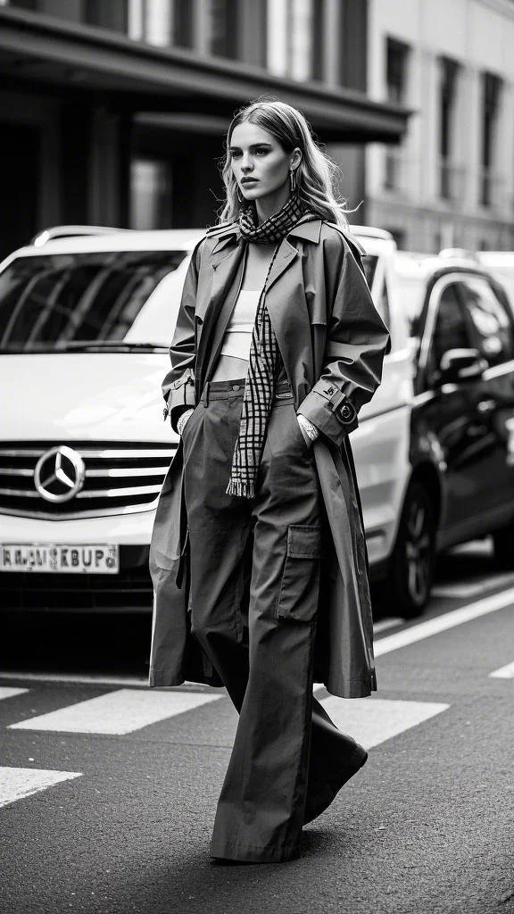 Urban Elegance with a Trench Coat and Cargo Pants