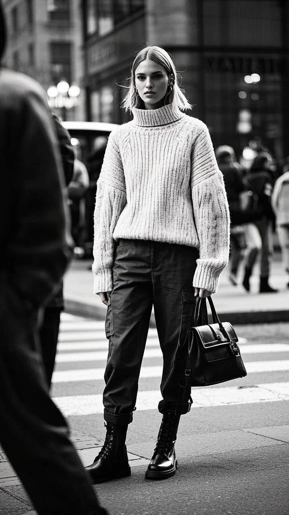 Cargo Pants with a Cozy Turtleneck