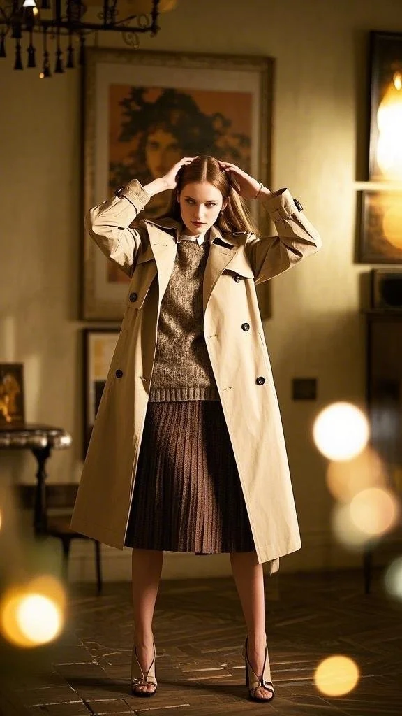 Sophisticated Elegance: Pairing a Trench Coat + Pleated Skirt for a Chic Look