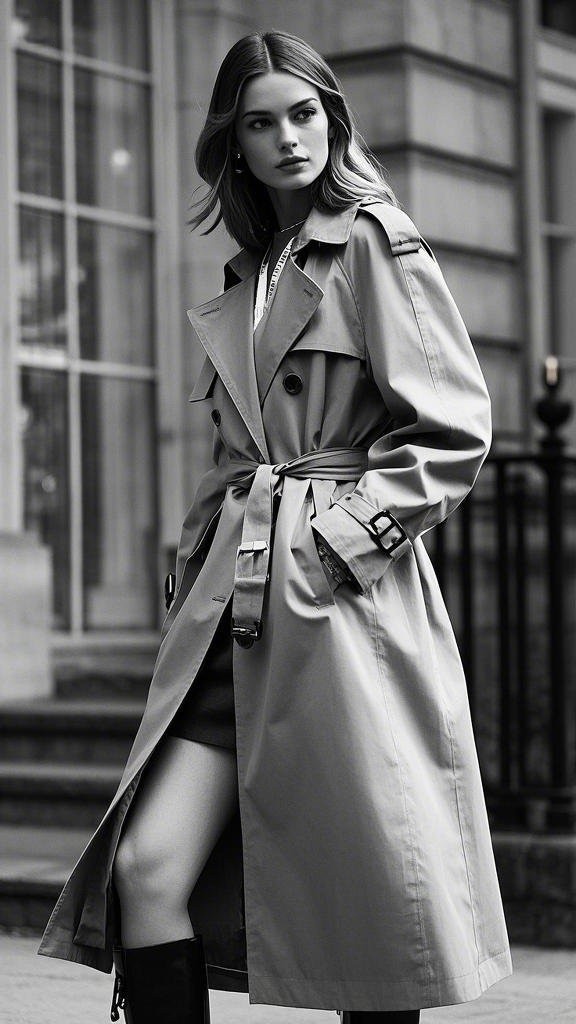 Sophisticated Streetwear: A Belted Trench Coat + Mini Dress + Knee-High Boots