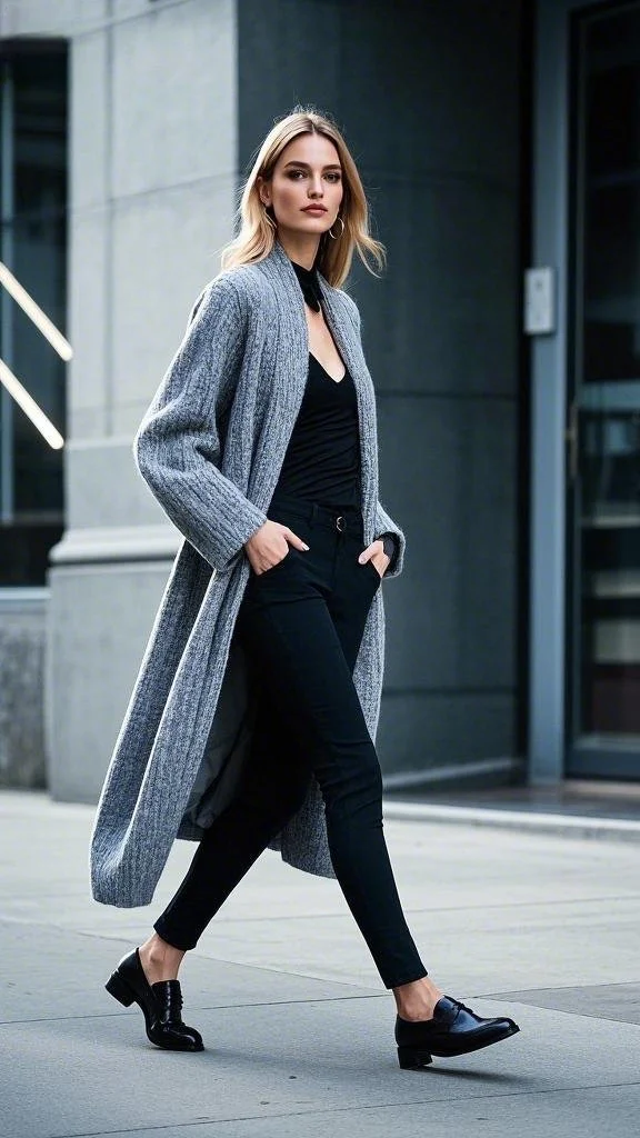 Sophisticated Women's Winter Outfit with a Longline Cardigan