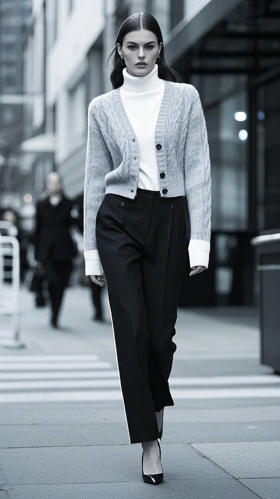 Elegant Women's Winter Look with a Cropped Cardigan