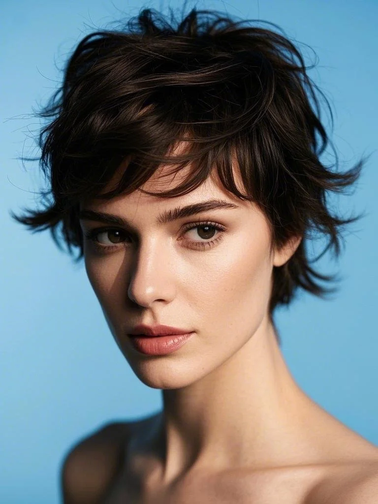 Textured long pixie haircut with tousled layers