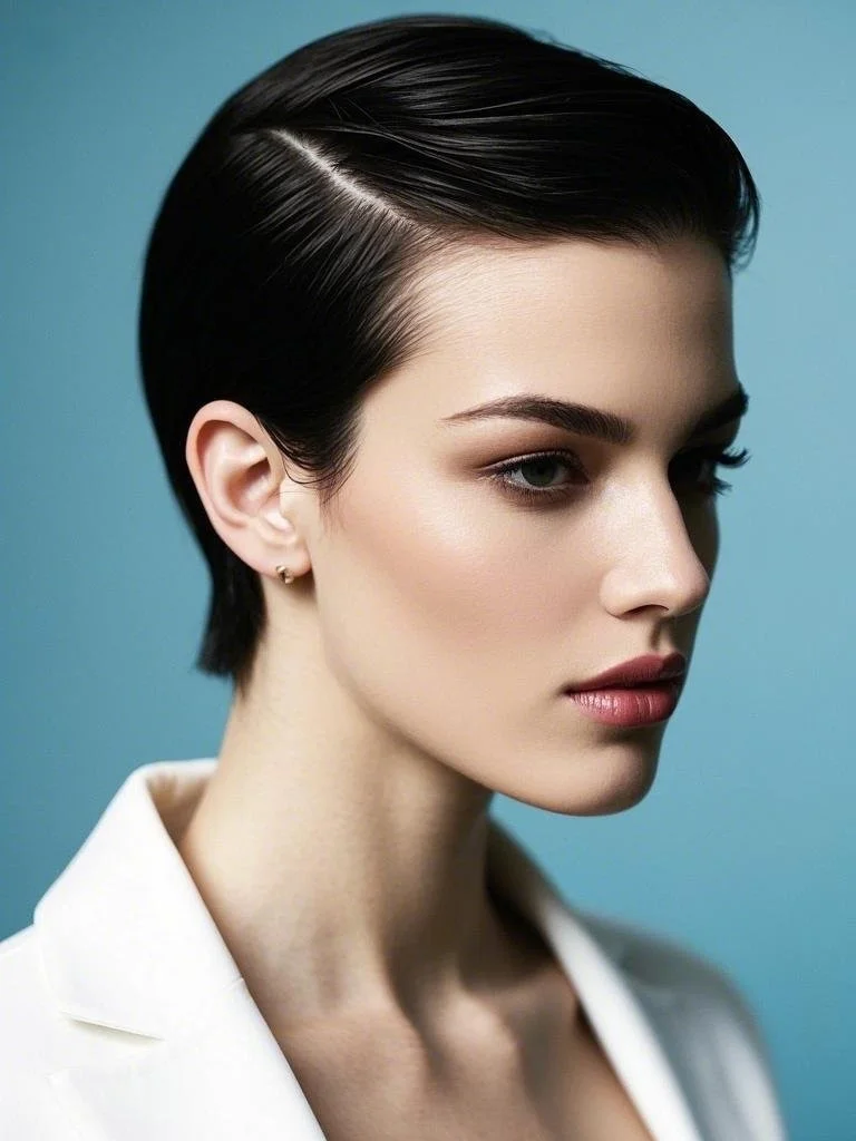 Slicked-back long pixie cut for a polished look