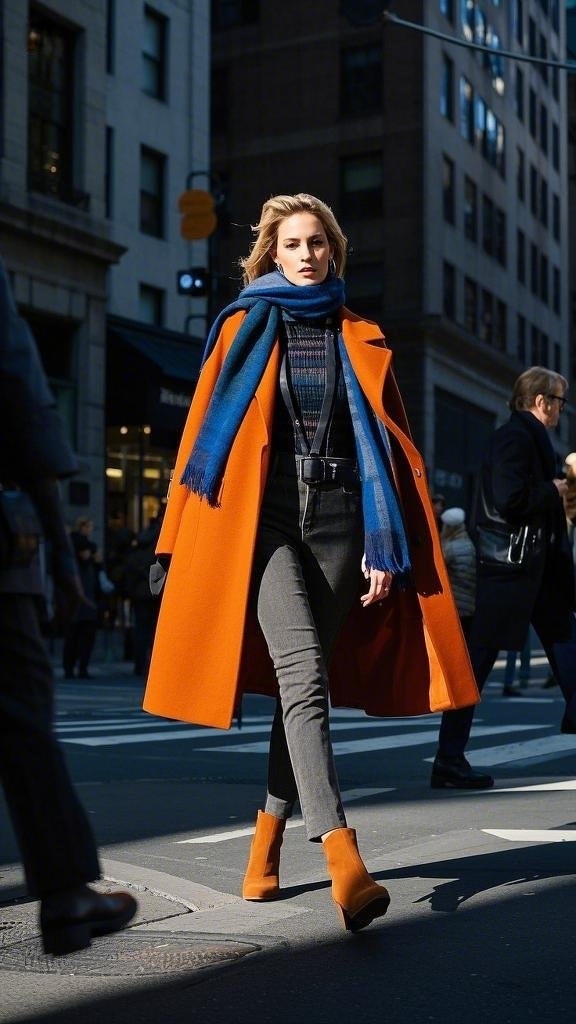 Bold Winter Elegance: Statement Ankle Boots & Vibrant Layers
