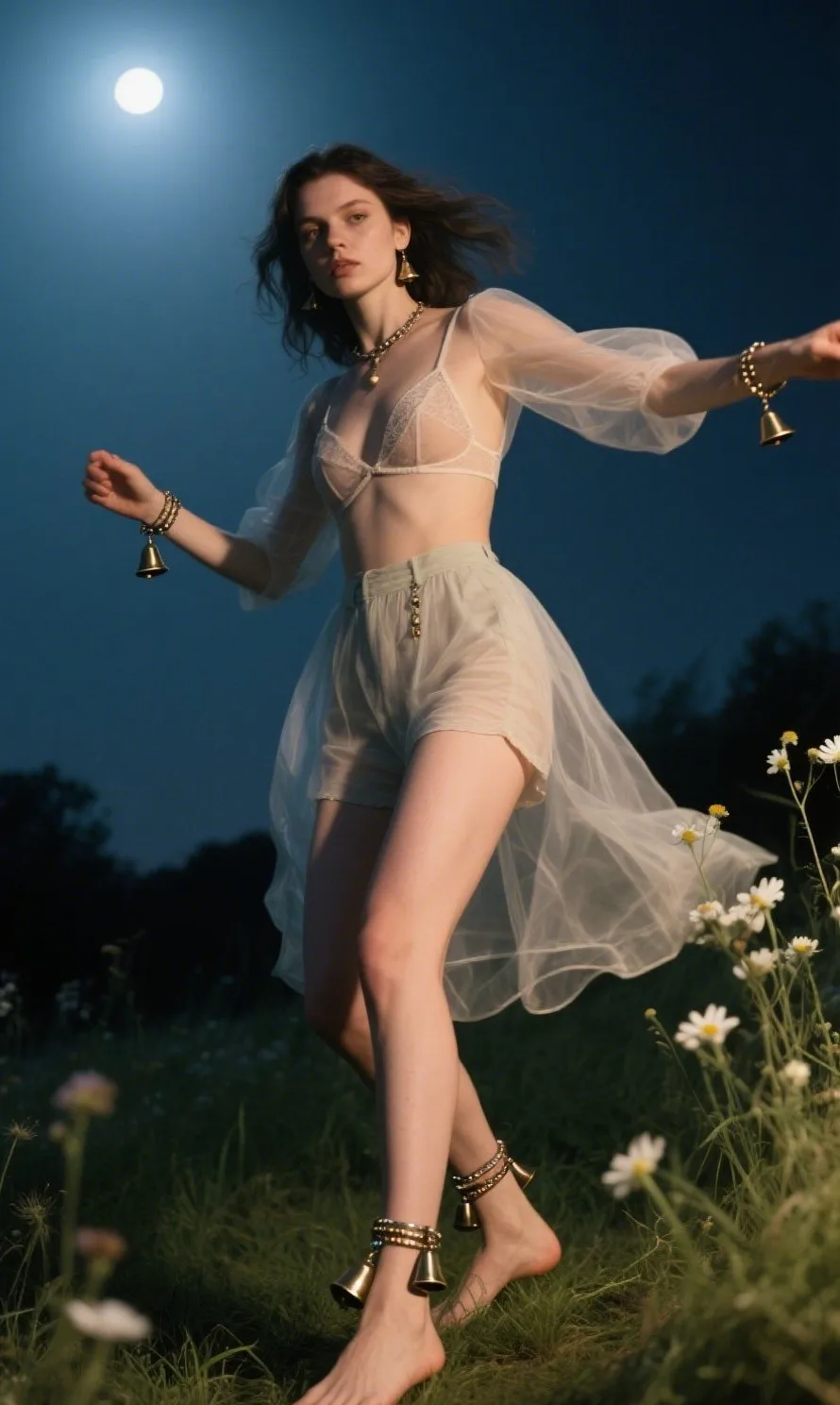 Sheer Overlay Dress + Bralette + Bell Anklets