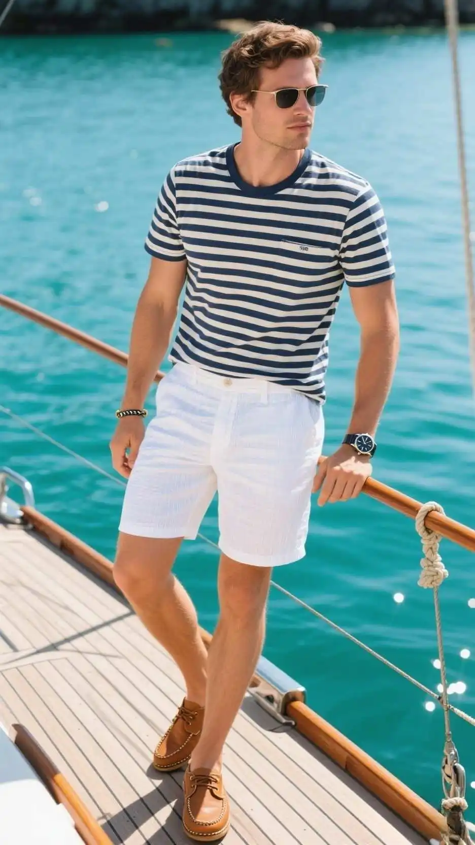 Breton Stripe Tee + White Seersucker Shorts + Boat Shoes
