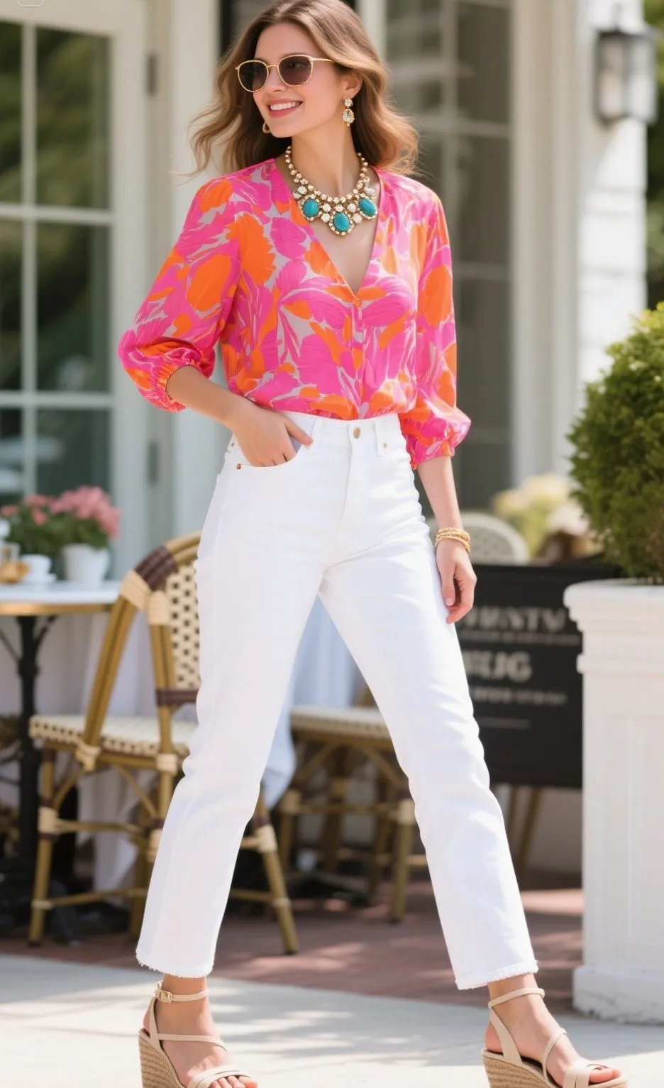 5. White Jeans with a Bright Blouse