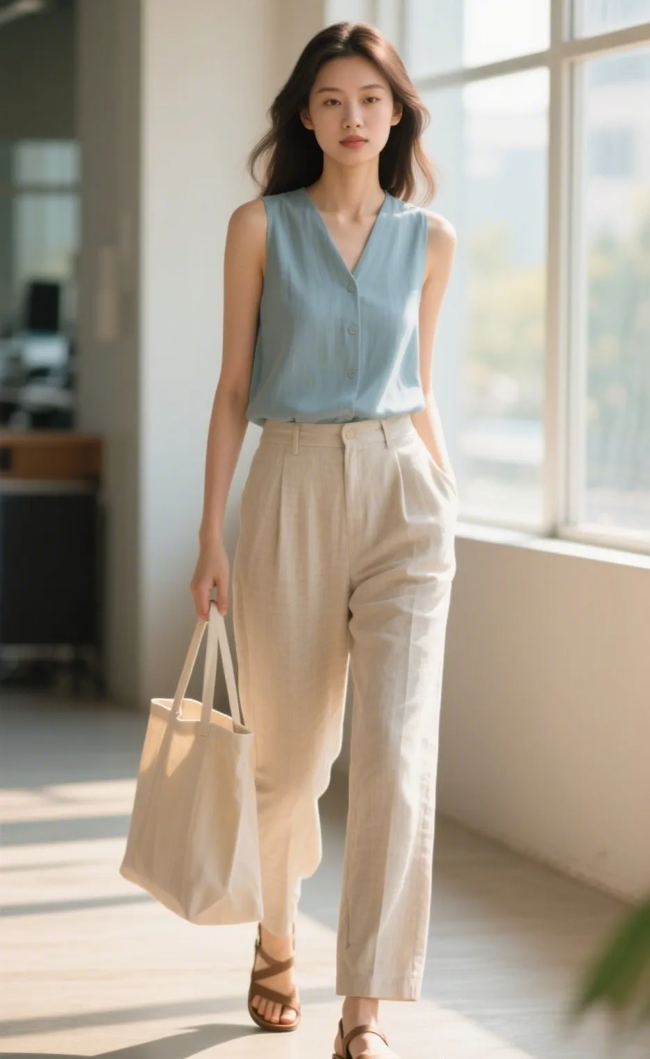 7. Linen Pants with a Sleeveless Blouse
