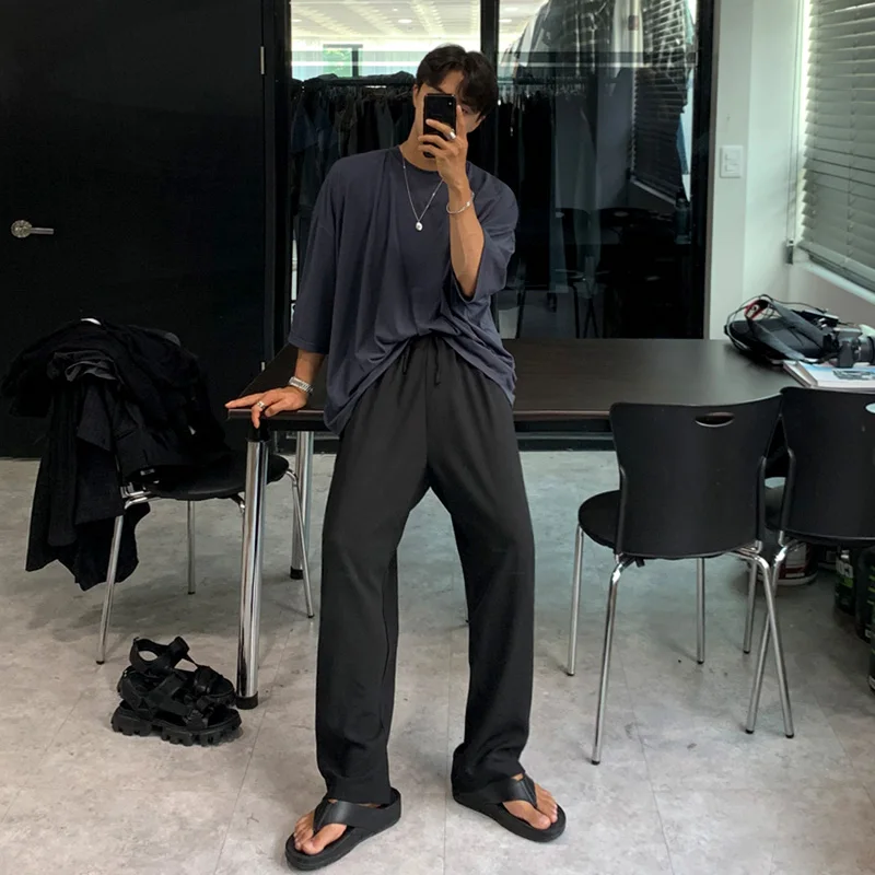 Slate Oversized Tee + Fluid Black Trousers + Chunky Sport Sandals