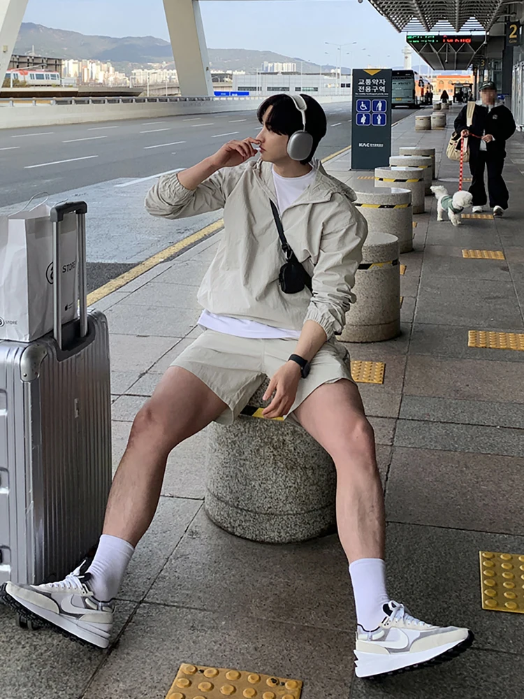 Windbreaker Half-Zip + Nylon Track Shorts + Sculpted Marathon Sneakers