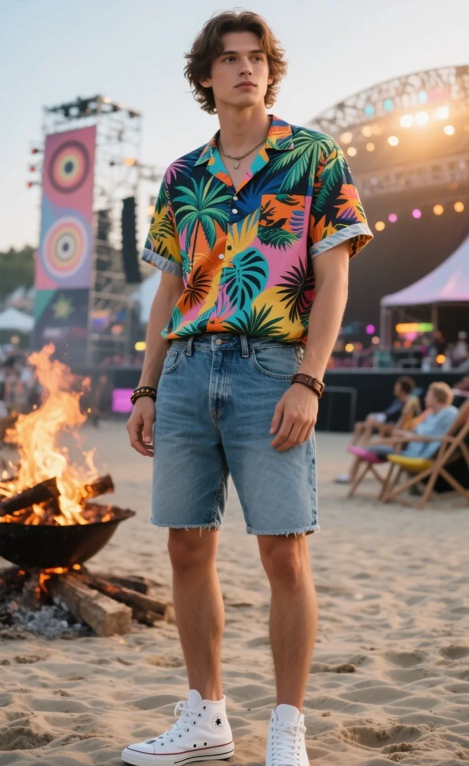 4. Graphic Print Shirt with Denim Cutoff Shorts