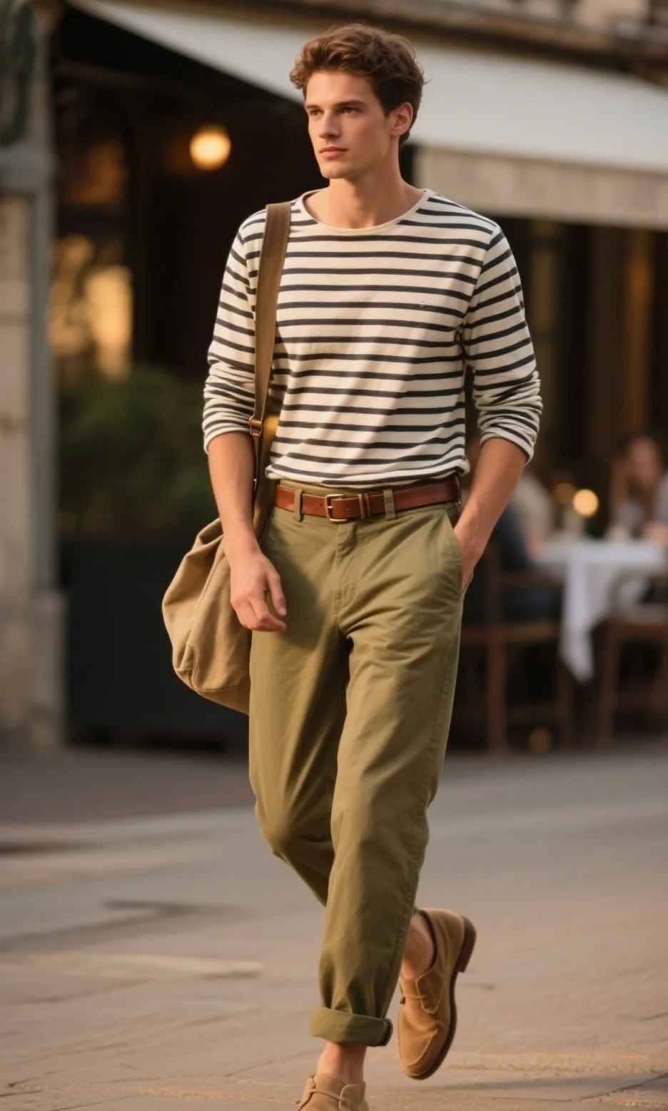 6. Breton Stripe Long Sleeve with Rolled Khaki Pants