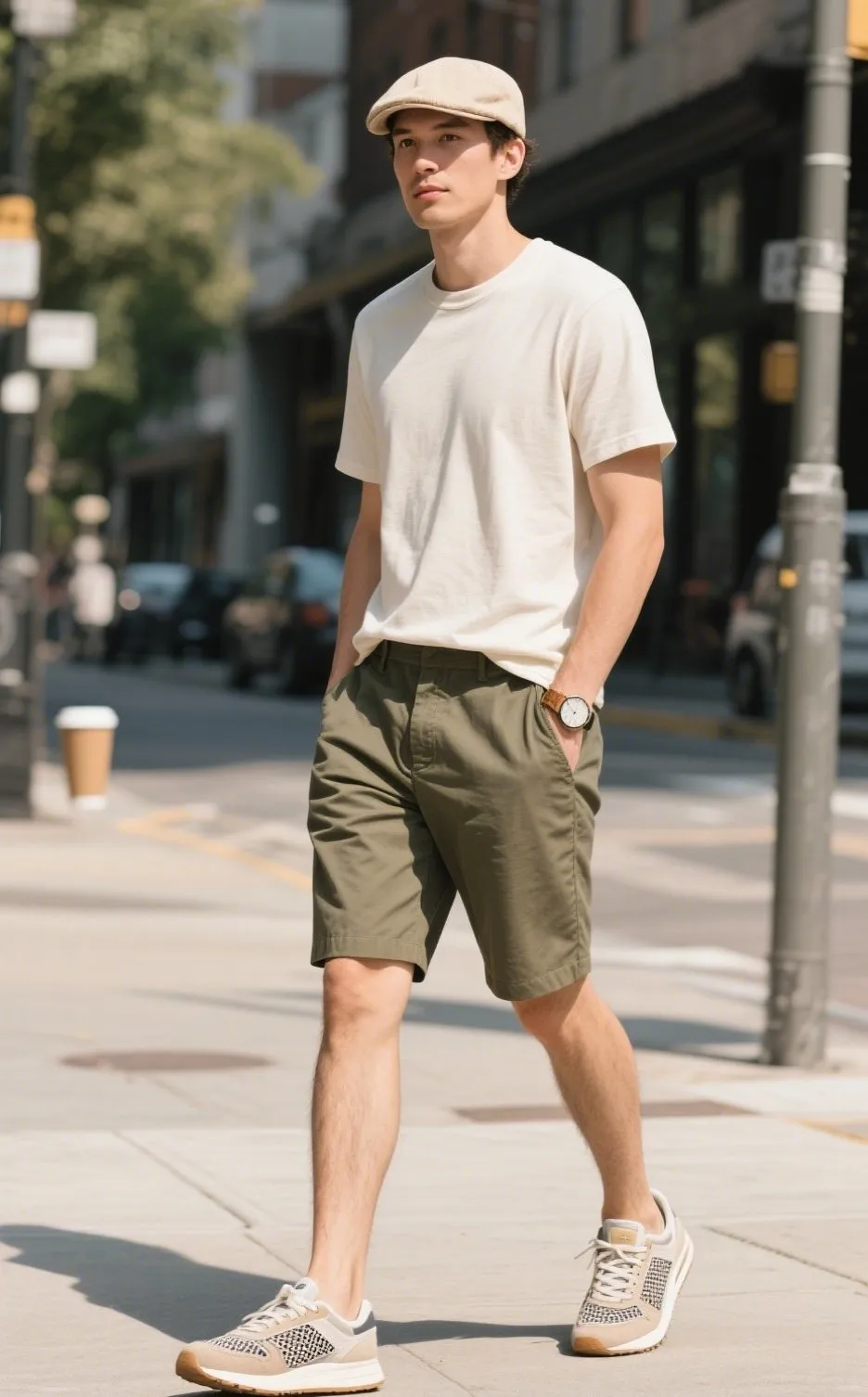 1. Organic Cotton Tee with Recycled Fabric Chino Shorts and Sustainable Sneakers