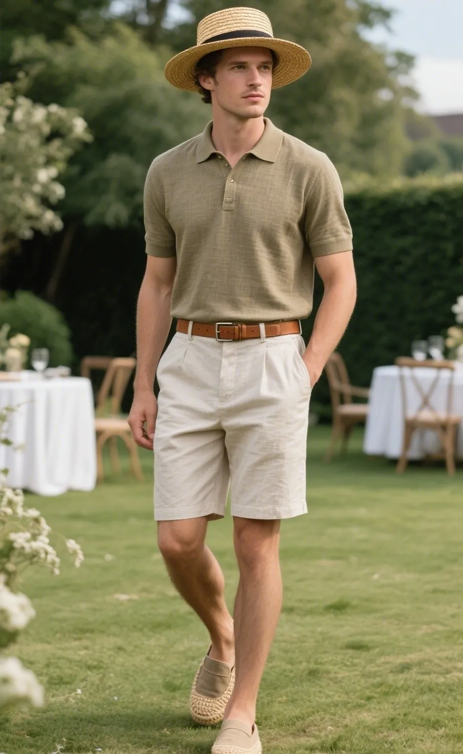 3. Hemp Fabric Polo Shirt with Tailored Organic Cotton Shorts and Espadrilles