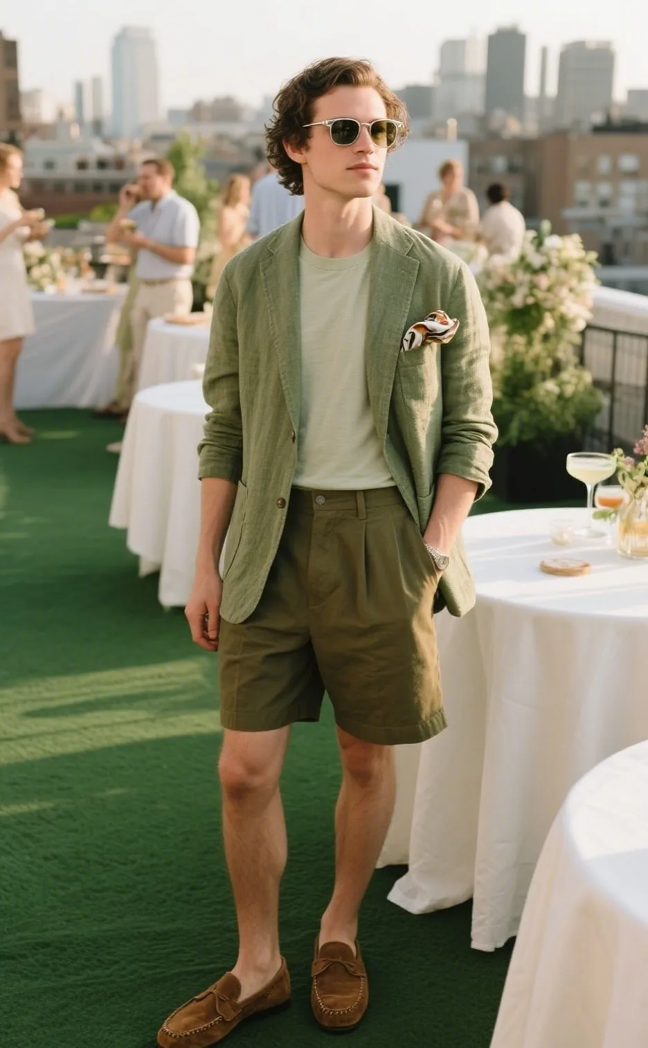9. Lightweight Recycled Fabric Blazer over Organic Cotton Tee with Tailored Shorts