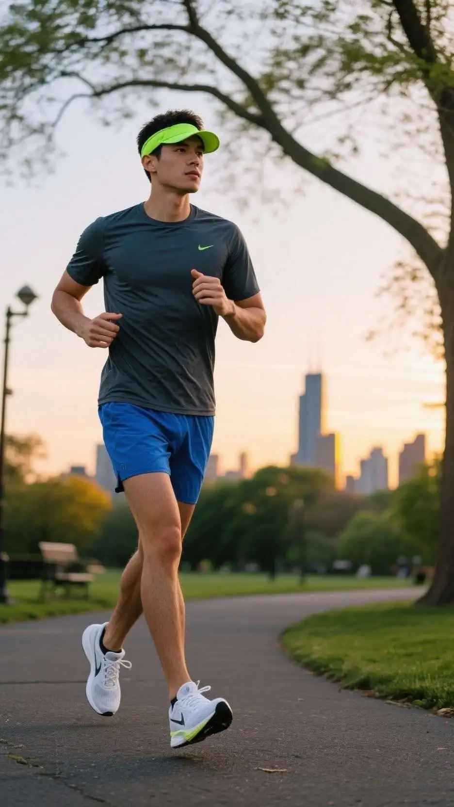 Nylon Visor + Moisture-Wicking Athletic Tee + 5-Inch Running Shorts + Breathable Trainers