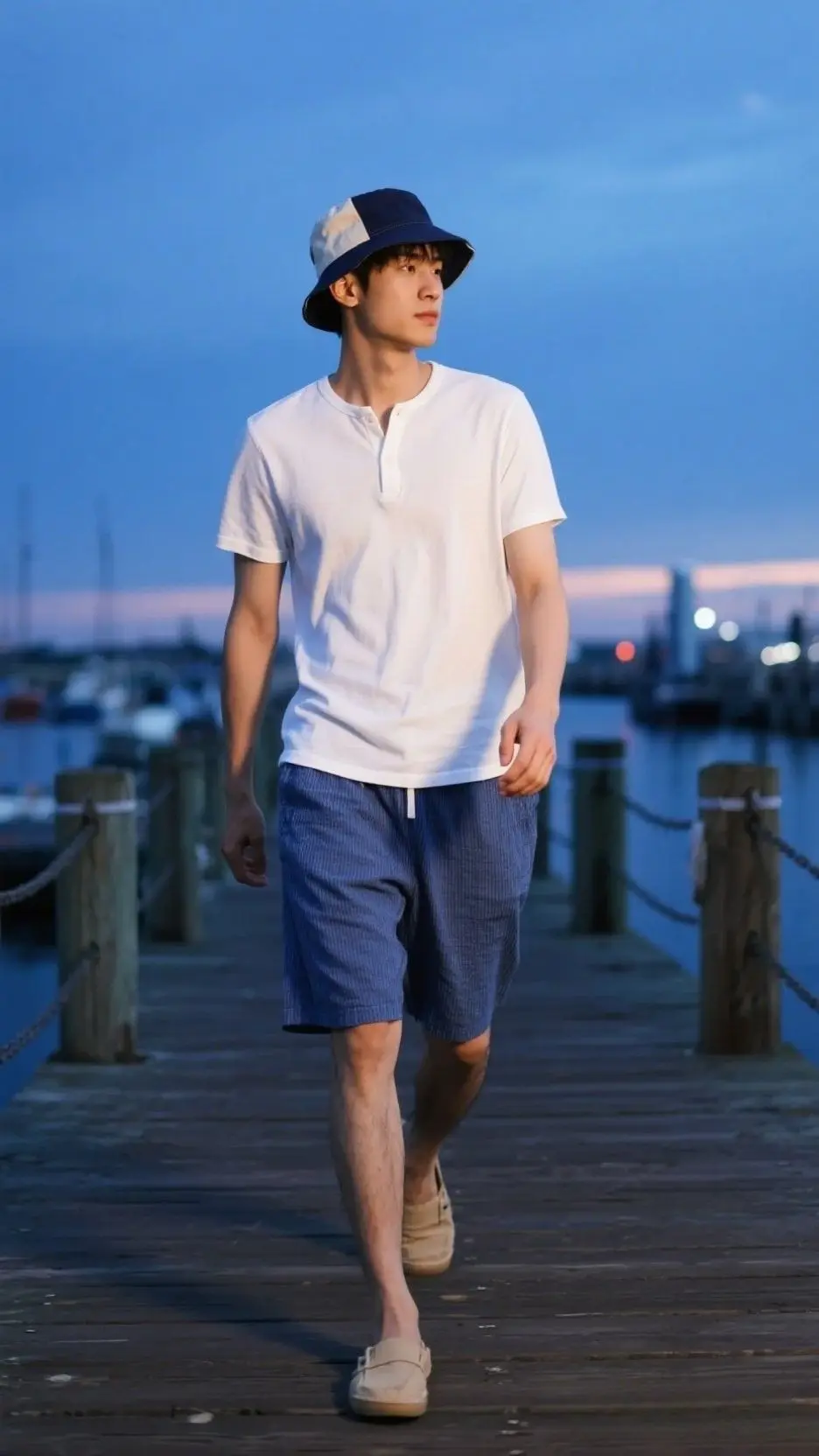 Reversible Bucket Hat + Organic Cotton Henley + Seersucker Jogger Shorts + Slip-On Boat Shoes