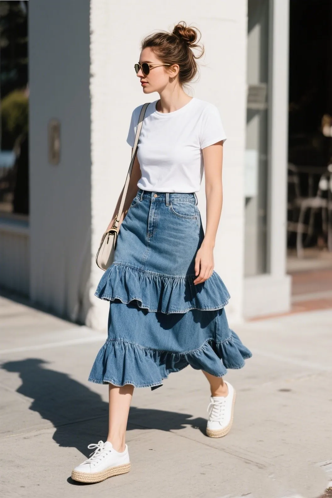3. Ruffled Skirt + Fitted Tee