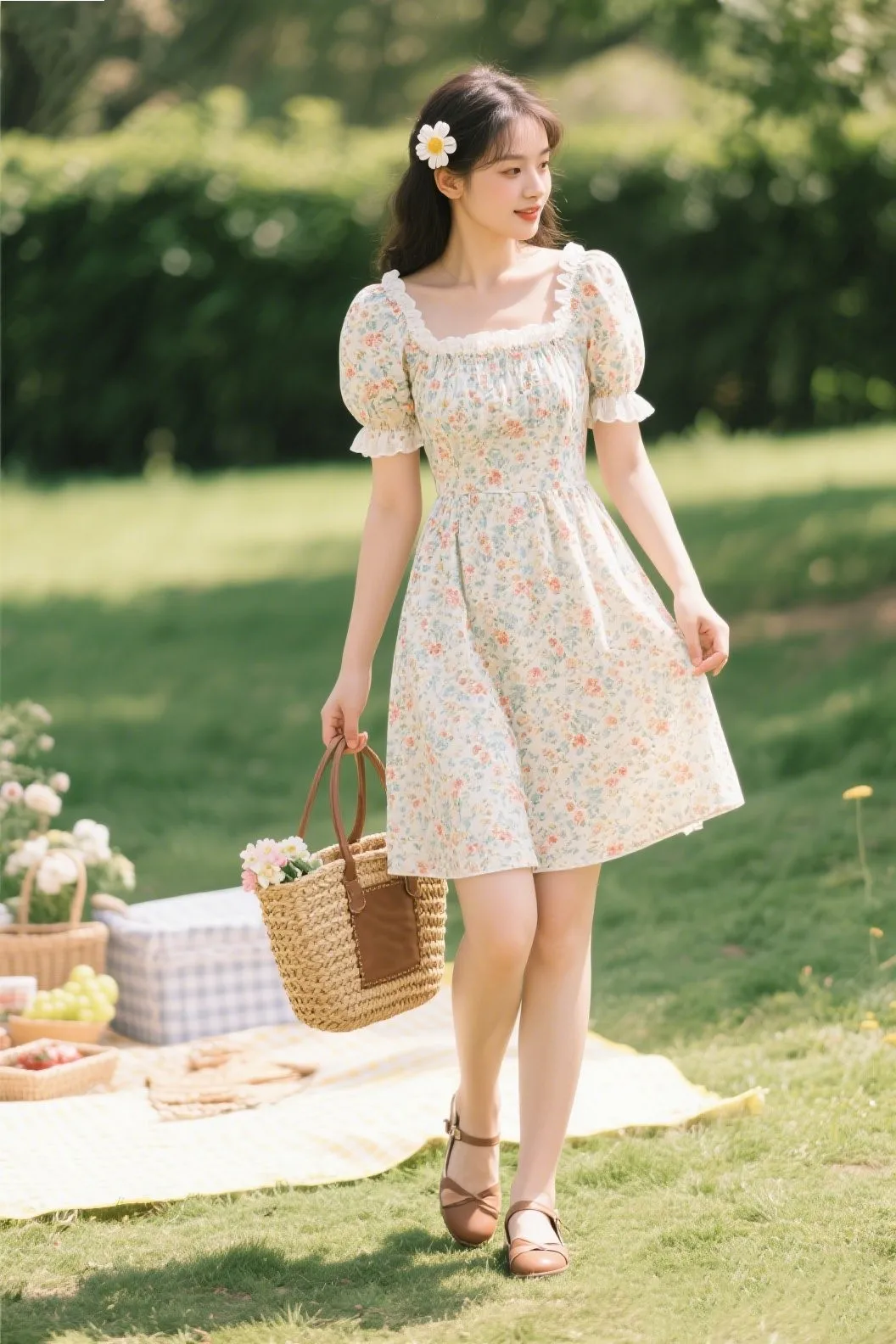 4. Frilly Day Dress with Puff Sleeves