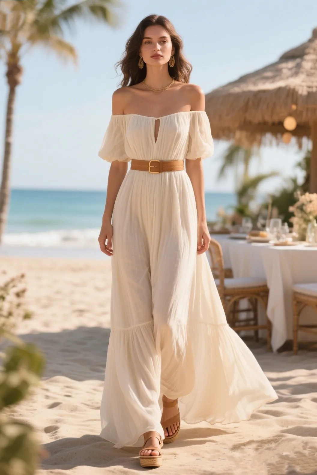 3. Off-the-Shoulder Maxi Dress + Wedges