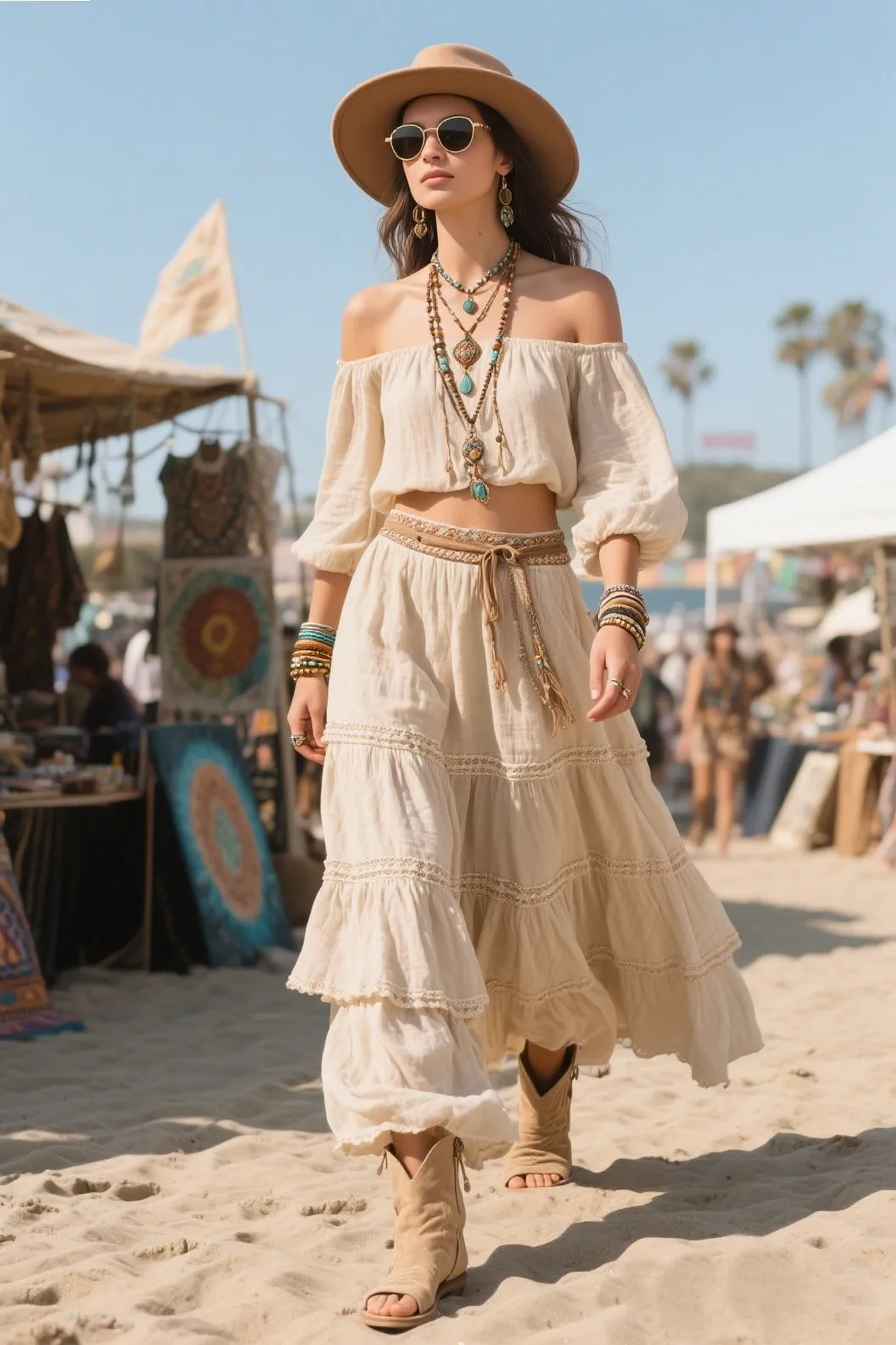 1. Boho Chic: Peasant Skirt + Off-Shoulder Top