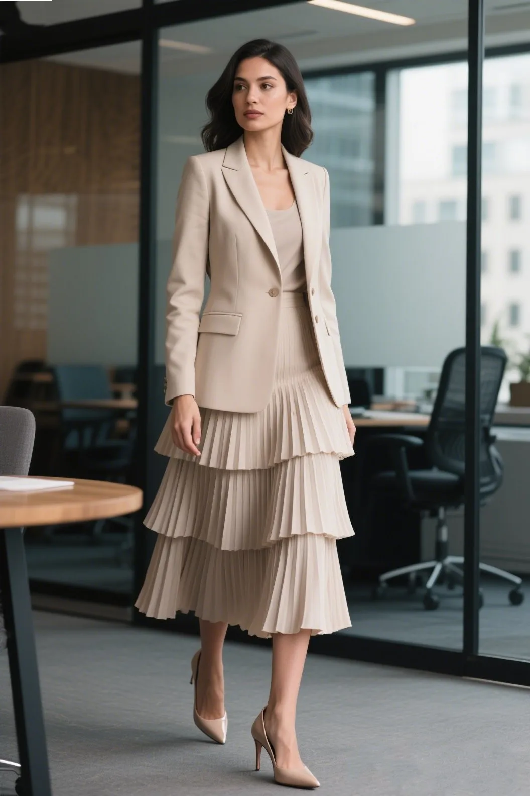 5. Boss Babe: Tiered Skirt + Fitted Blazer