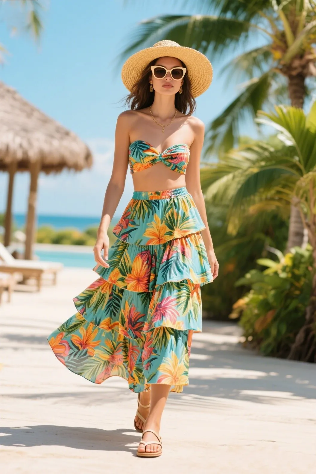 6. Vacation Ready: Tiered Maxi Skirt + Cropped Top