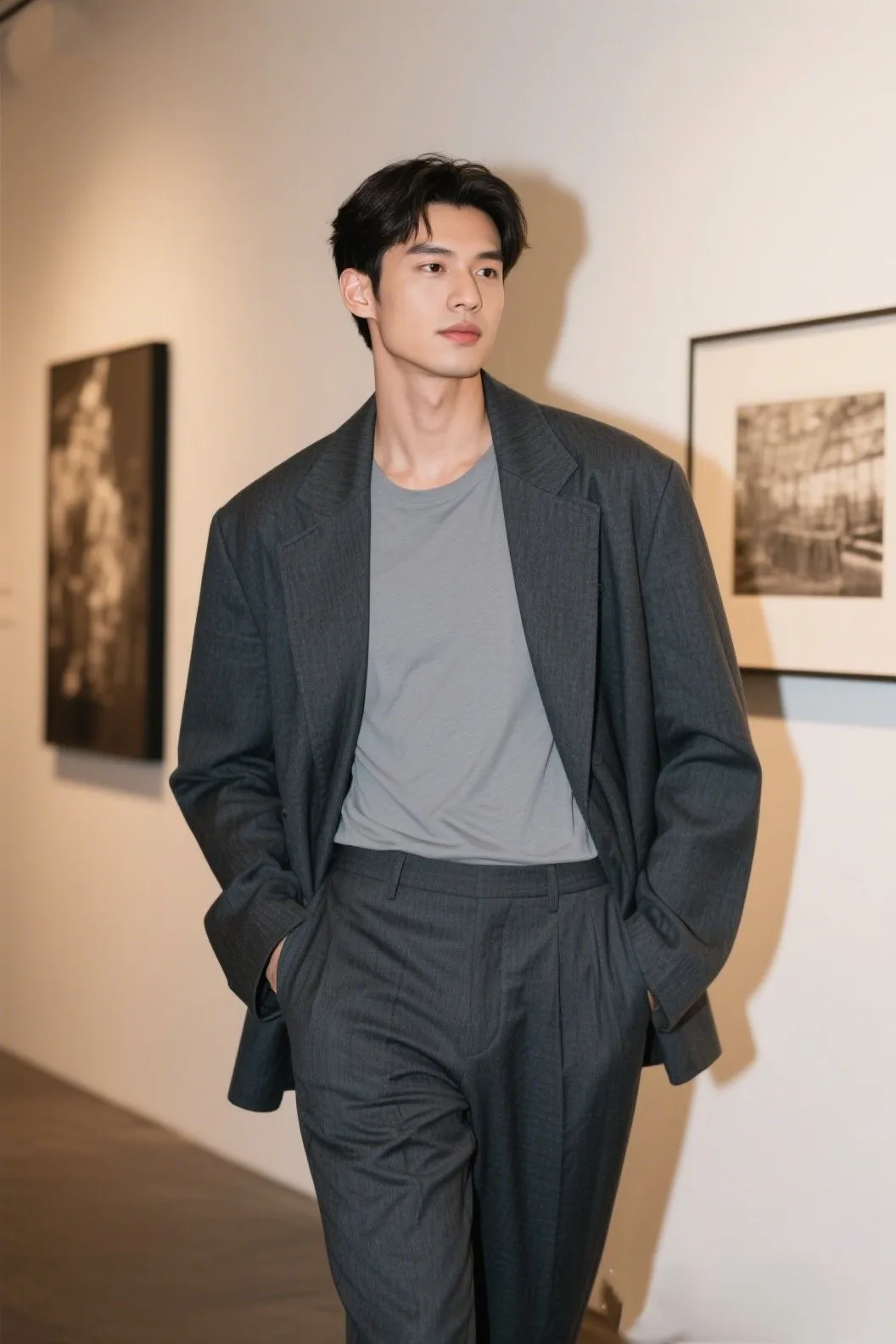A charcoal oversized blazer