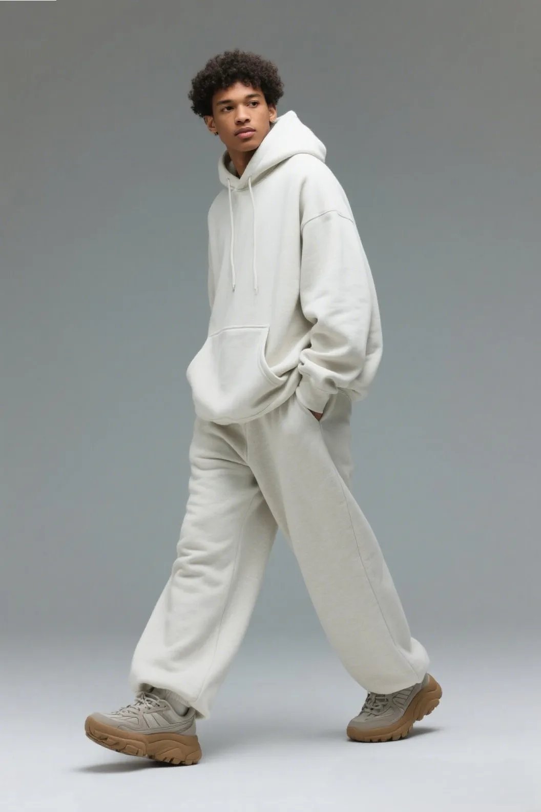 An oversized hoodie that hangs well below the waist