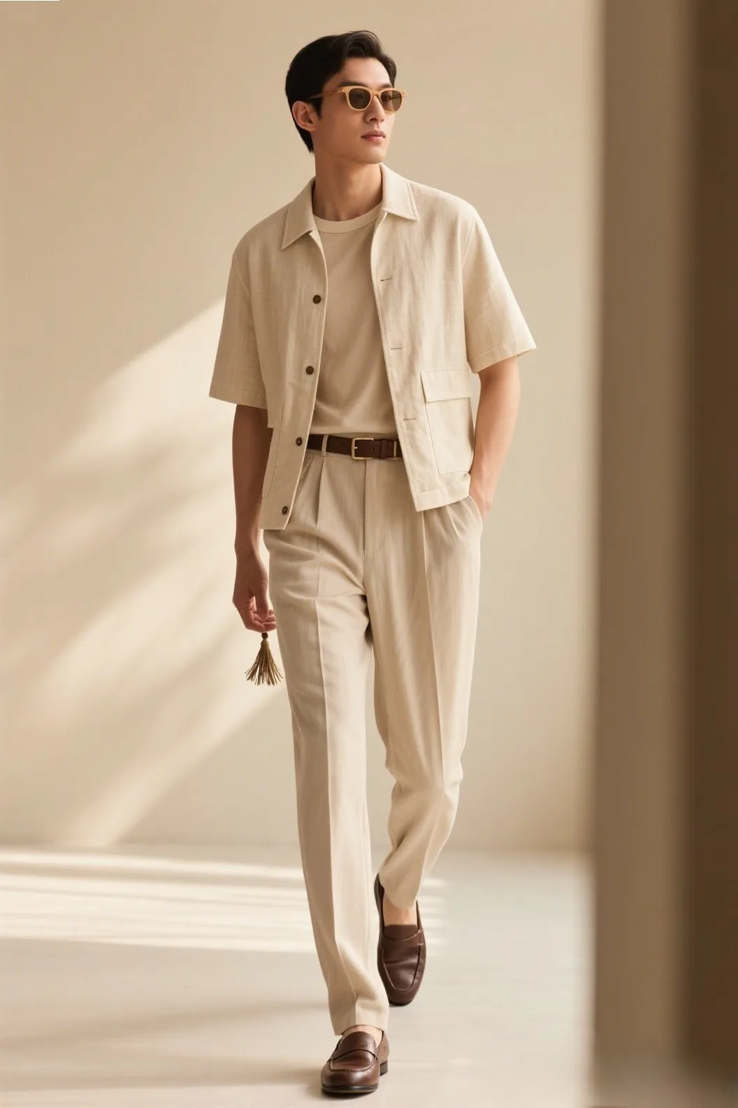5. The Shirt-Jacket (Shacket) + Pleated Trousers + Dress Loafers