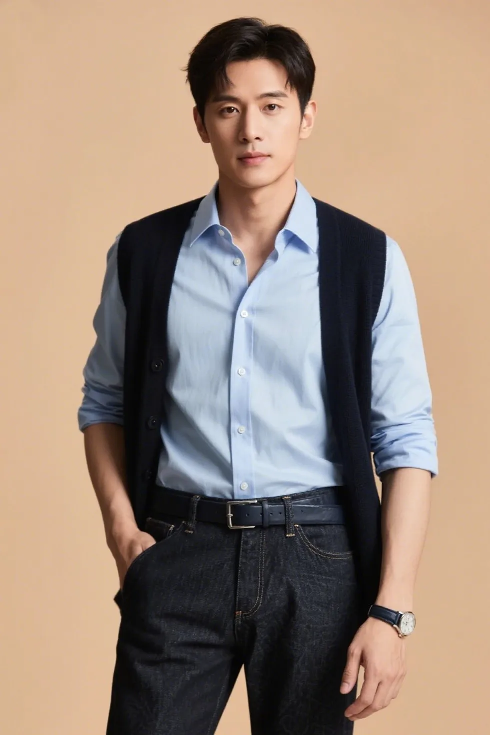 👖 3. The Half-Tuck Trick: Oxford Shirt + Dark Denim