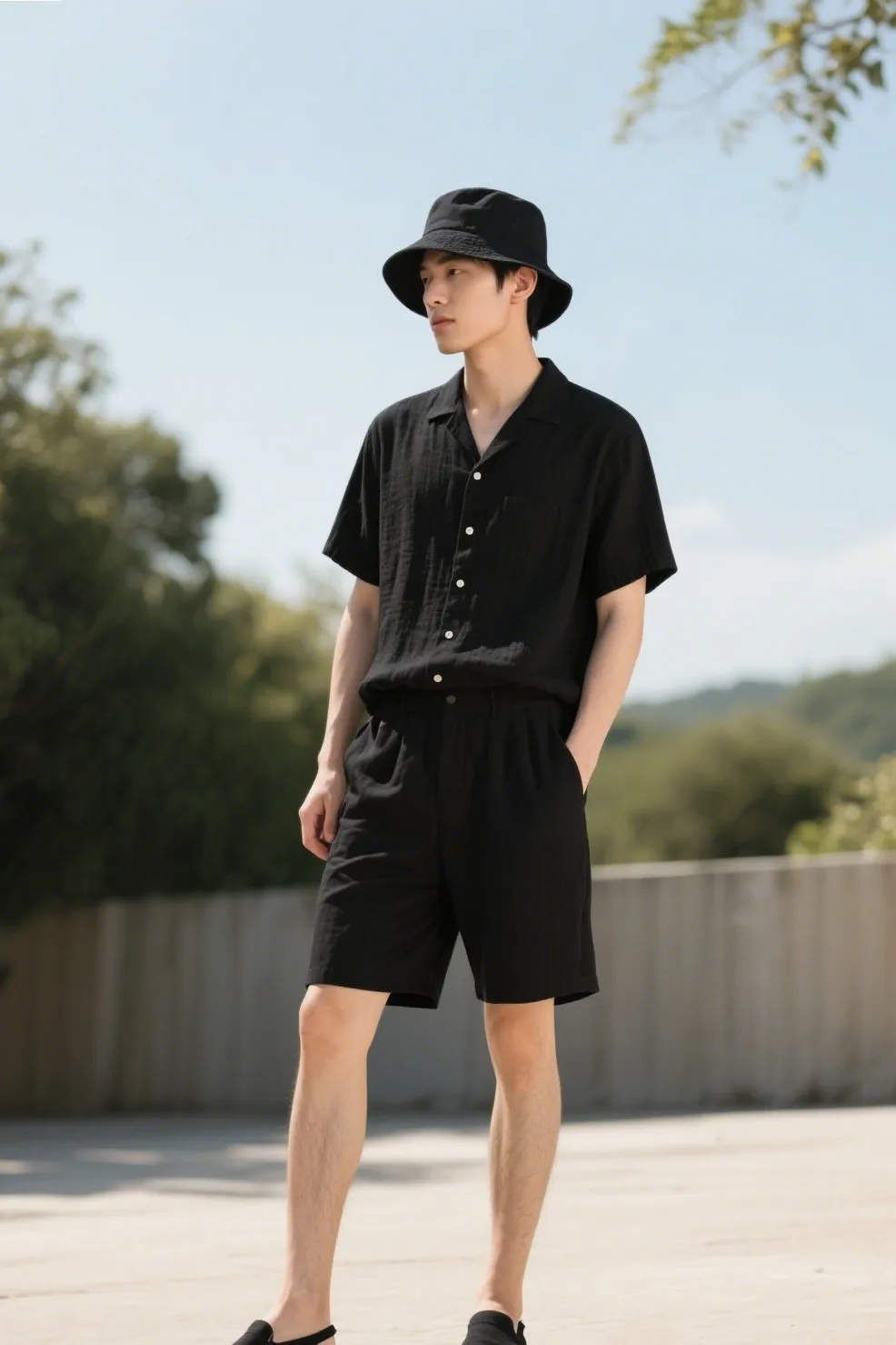 2. ☀️ Euro Street Vibes: Black Sandals + Linen Pants + Oversized Tee