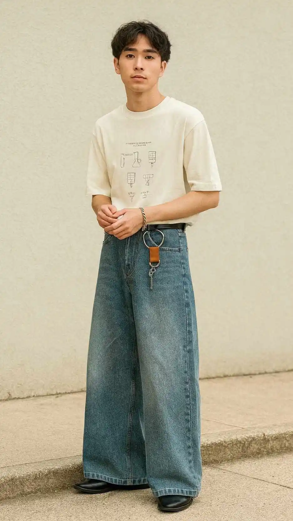 Off‑White Schematic Tee + Vintage Flare Jeans + Pointed Black Boots