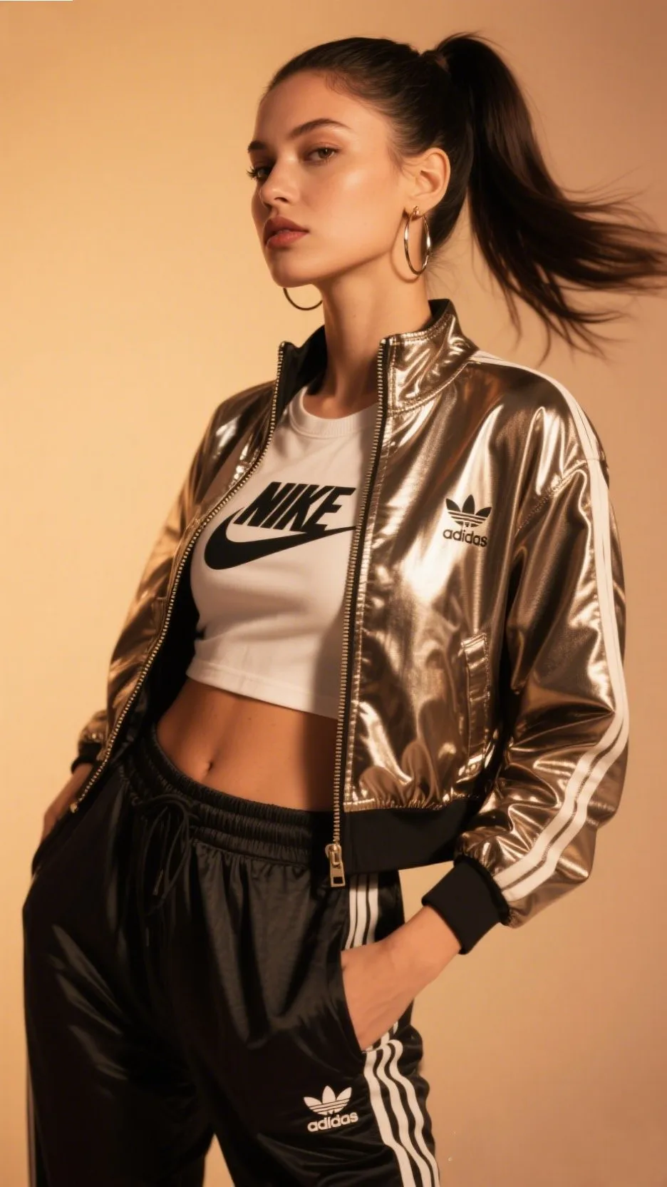 8. Cropped Track Jacket + Logo Tee + Jogger Pants | Athleisure Flashback